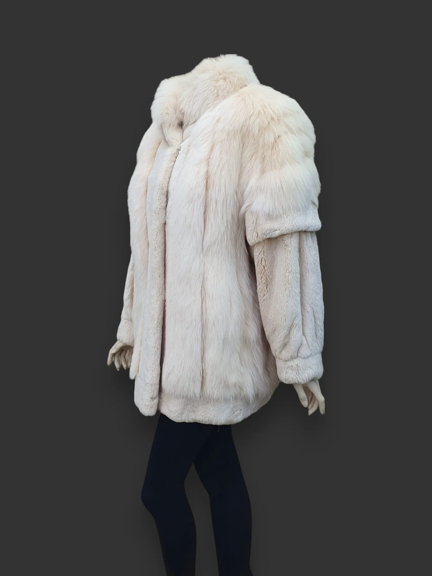 Vintage Oxidized Fox & Sheared Beaver Jacket (Off-white) -Large