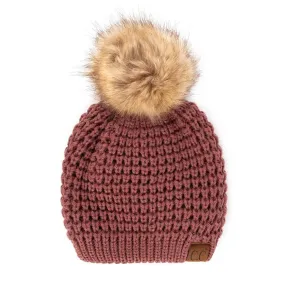 Waffle Stitch Pom Beanie - Coco Berry