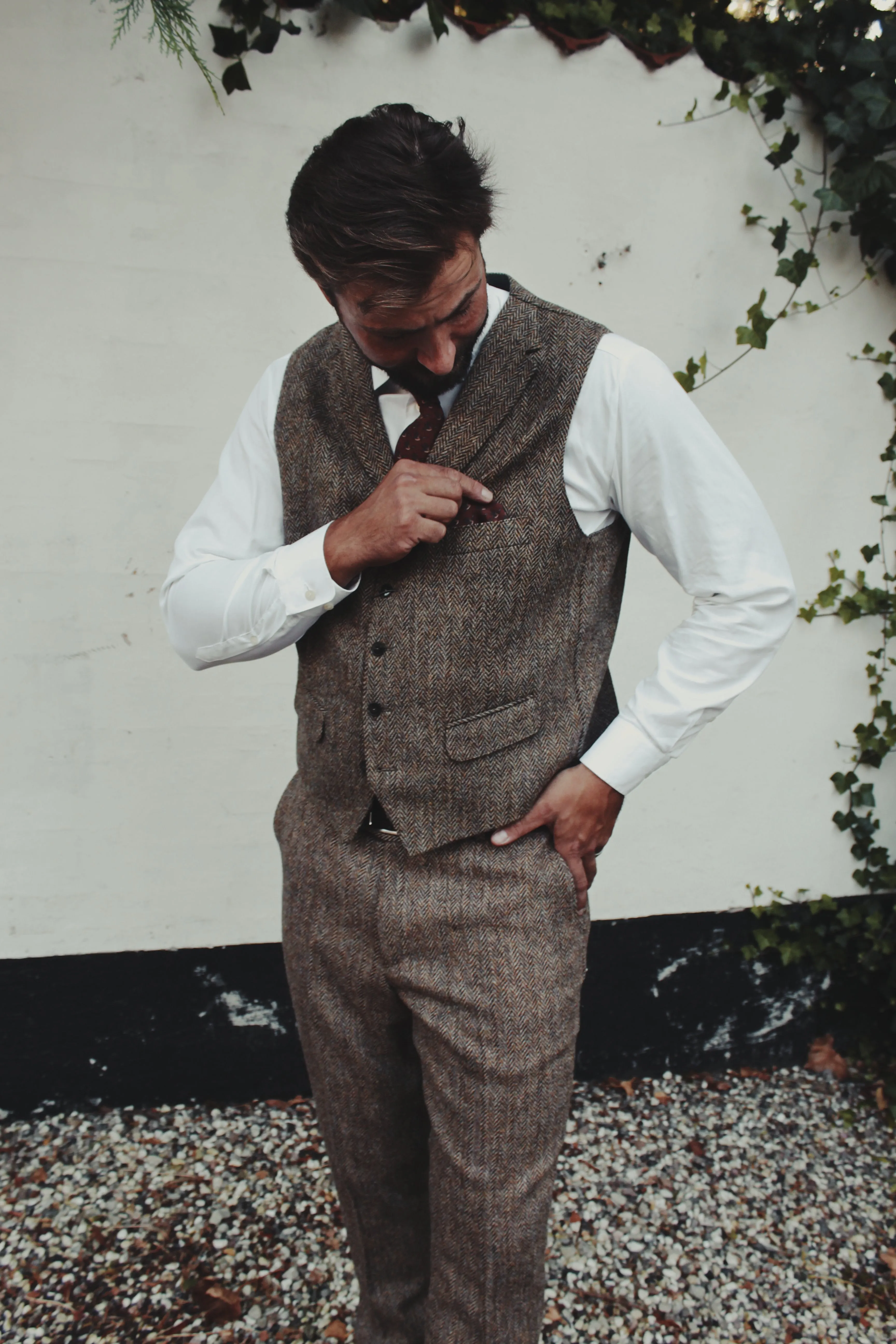 Wales tweed vest, Harris Tweed, country herringbone