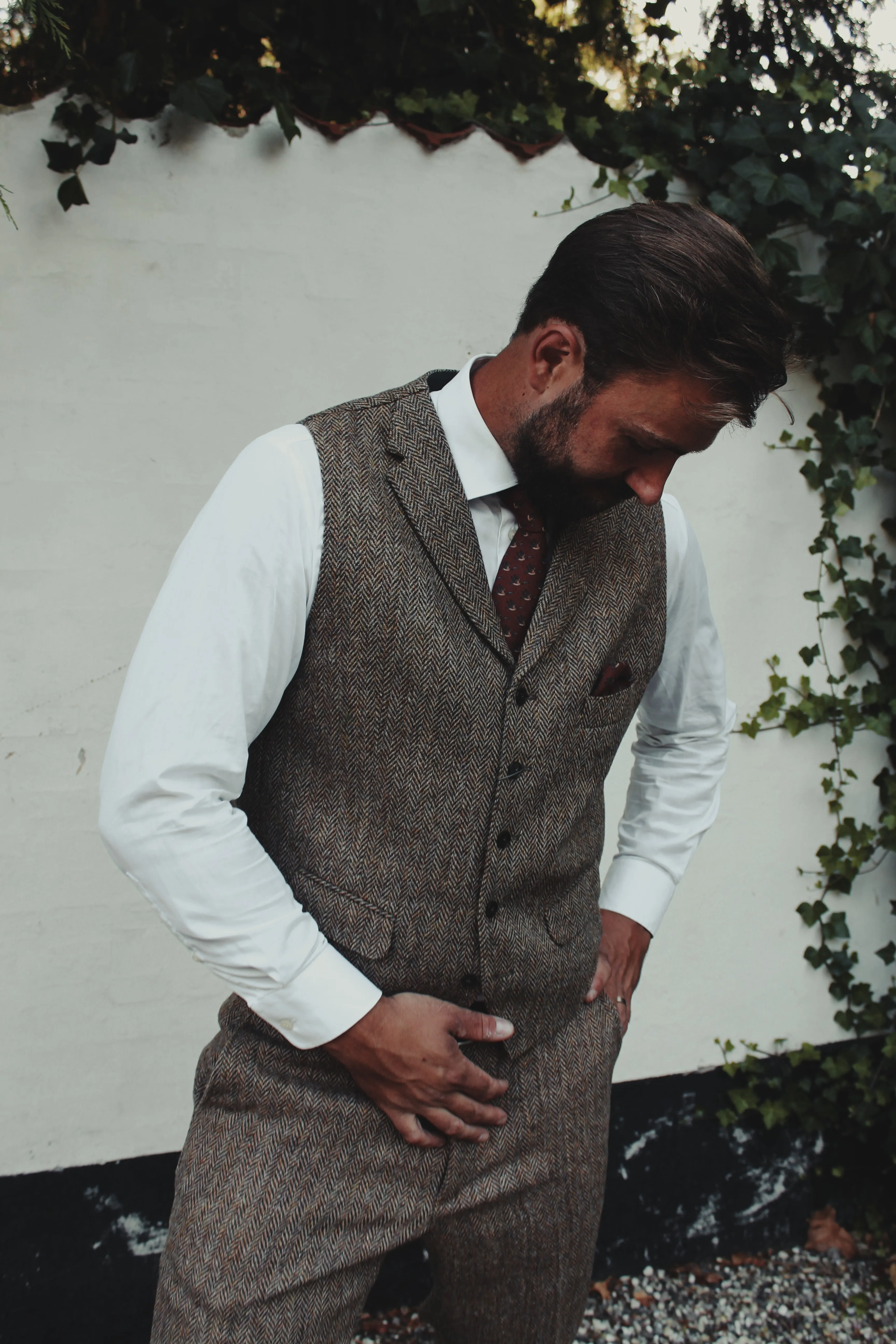 Wales tweed vest, Harris Tweed, country herringbone