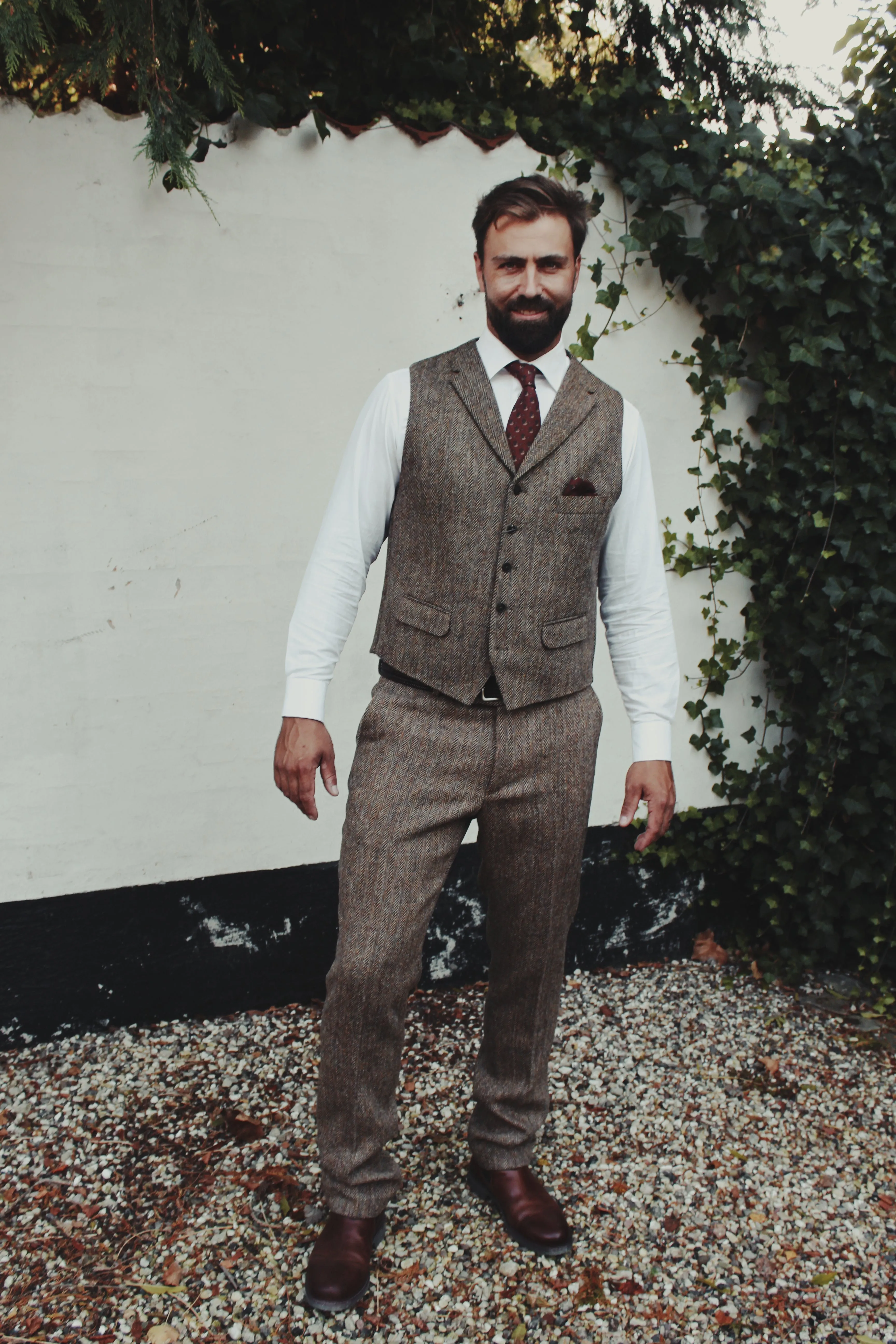 Wales tweed vest, Harris Tweed, country herringbone