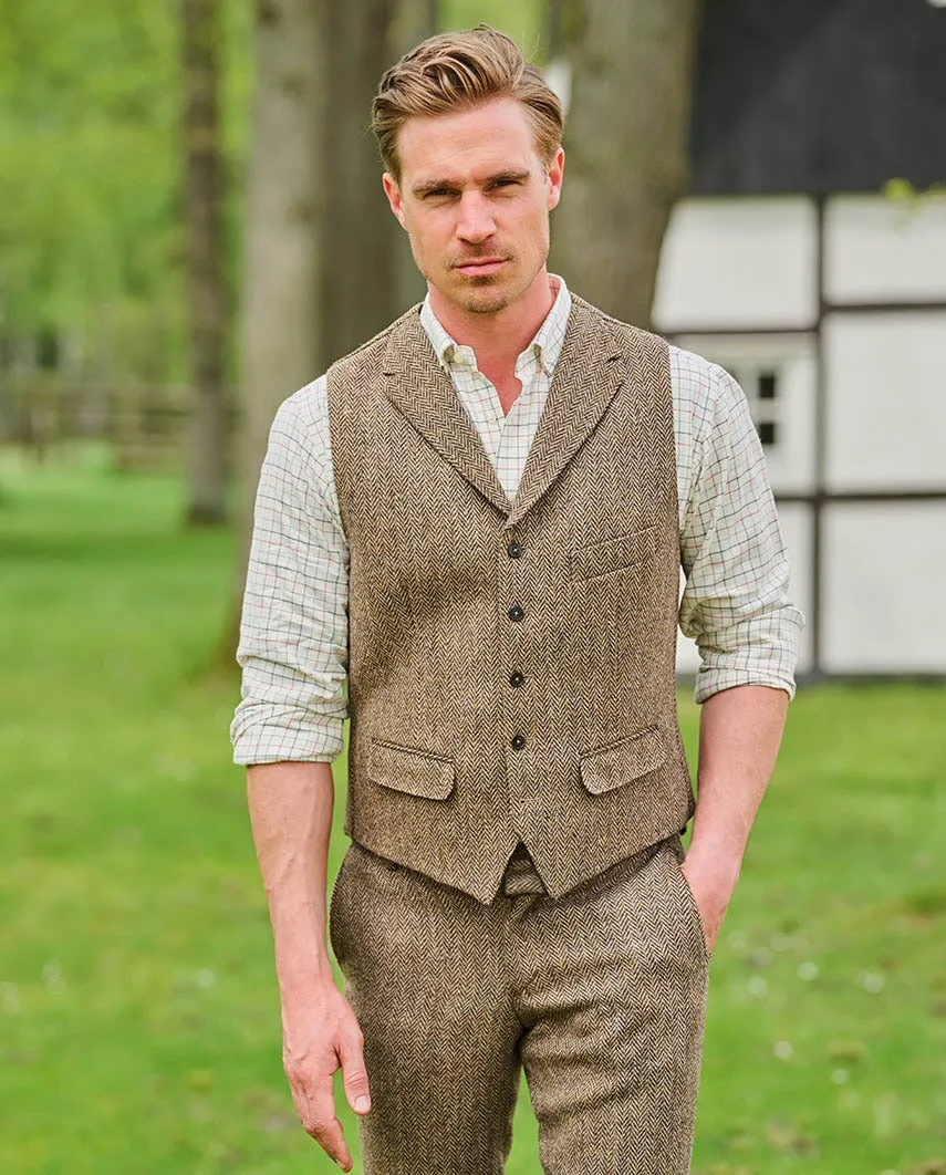 Wales tweed vest, Harris Tweed, country herringbone