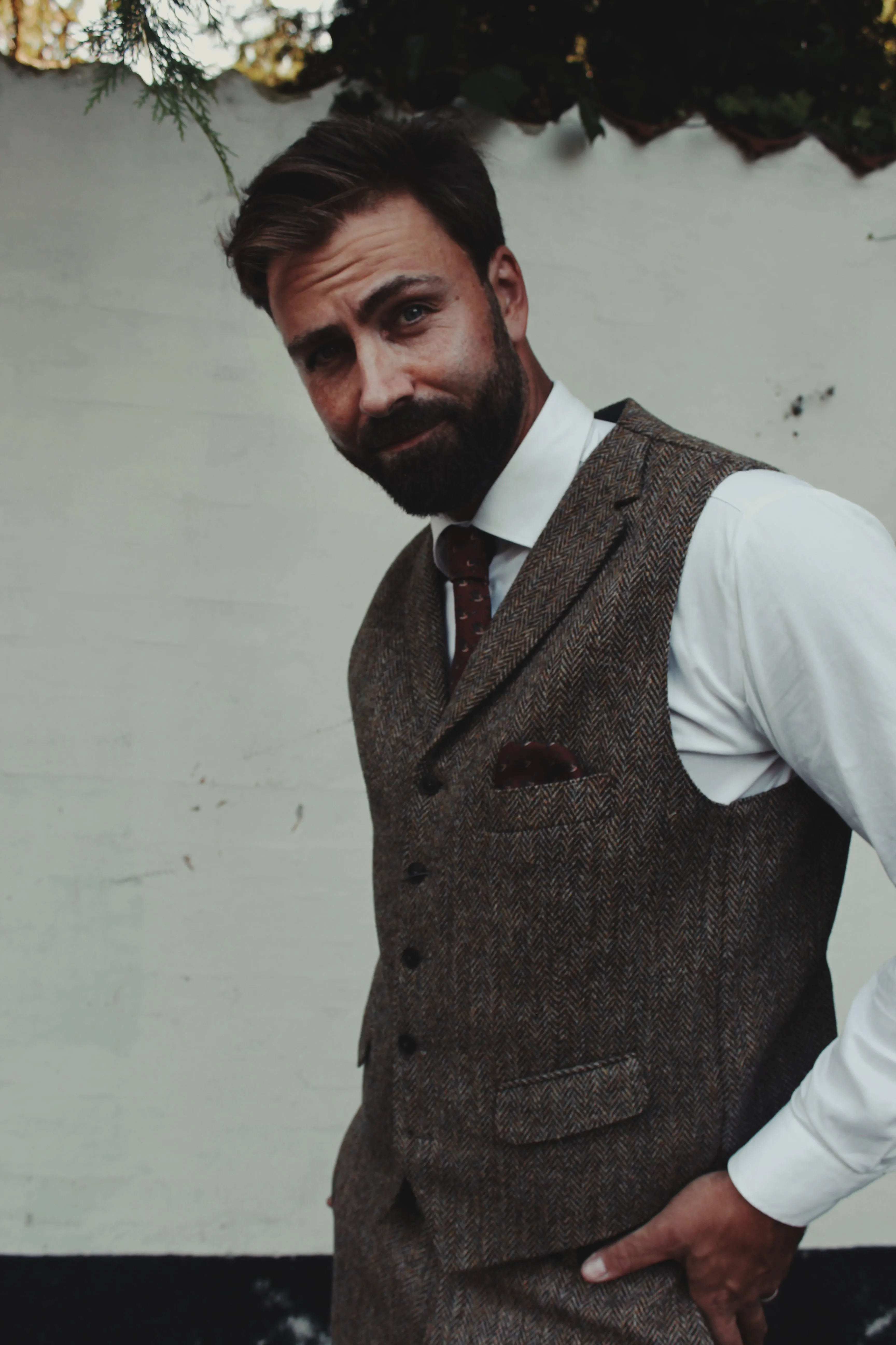 Wales tweed vest, Harris Tweed, country herringbone