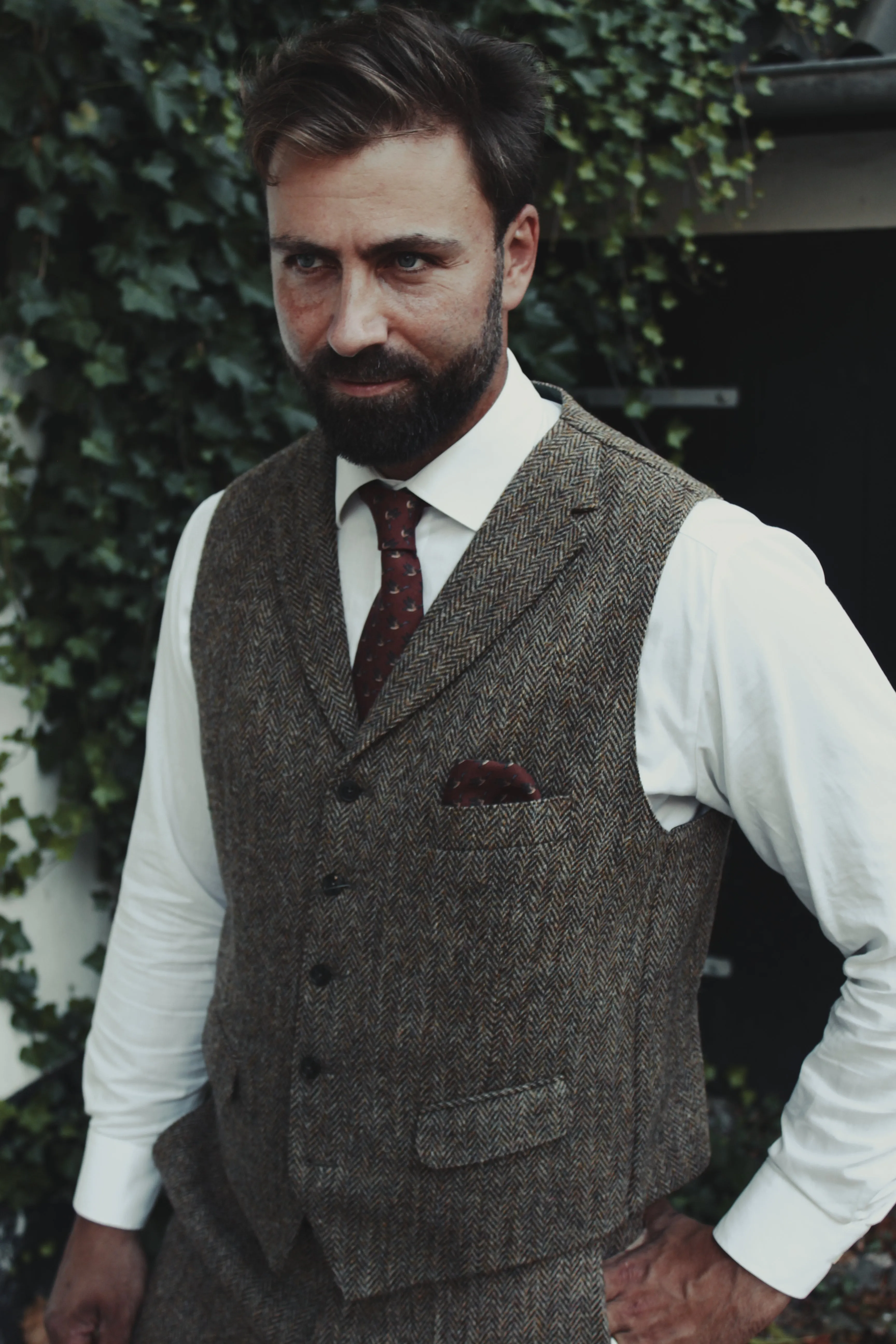 Wales tweed vest, Harris Tweed, country herringbone