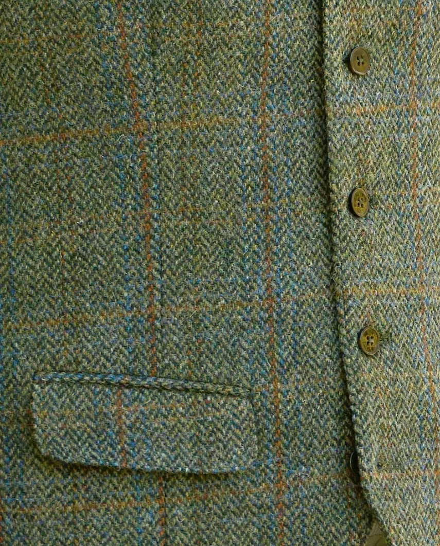 Wales tweed vest, Harris Tweed, olivengrøn med blå/brun overtern