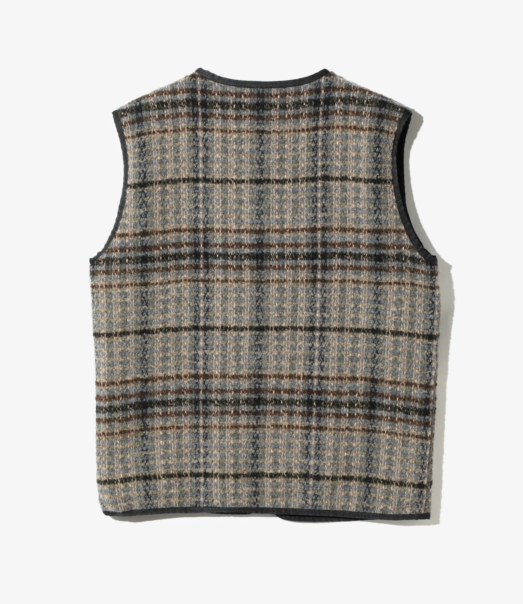 Warm Up Piping Vest – Sax/Brown/Grey Tweed