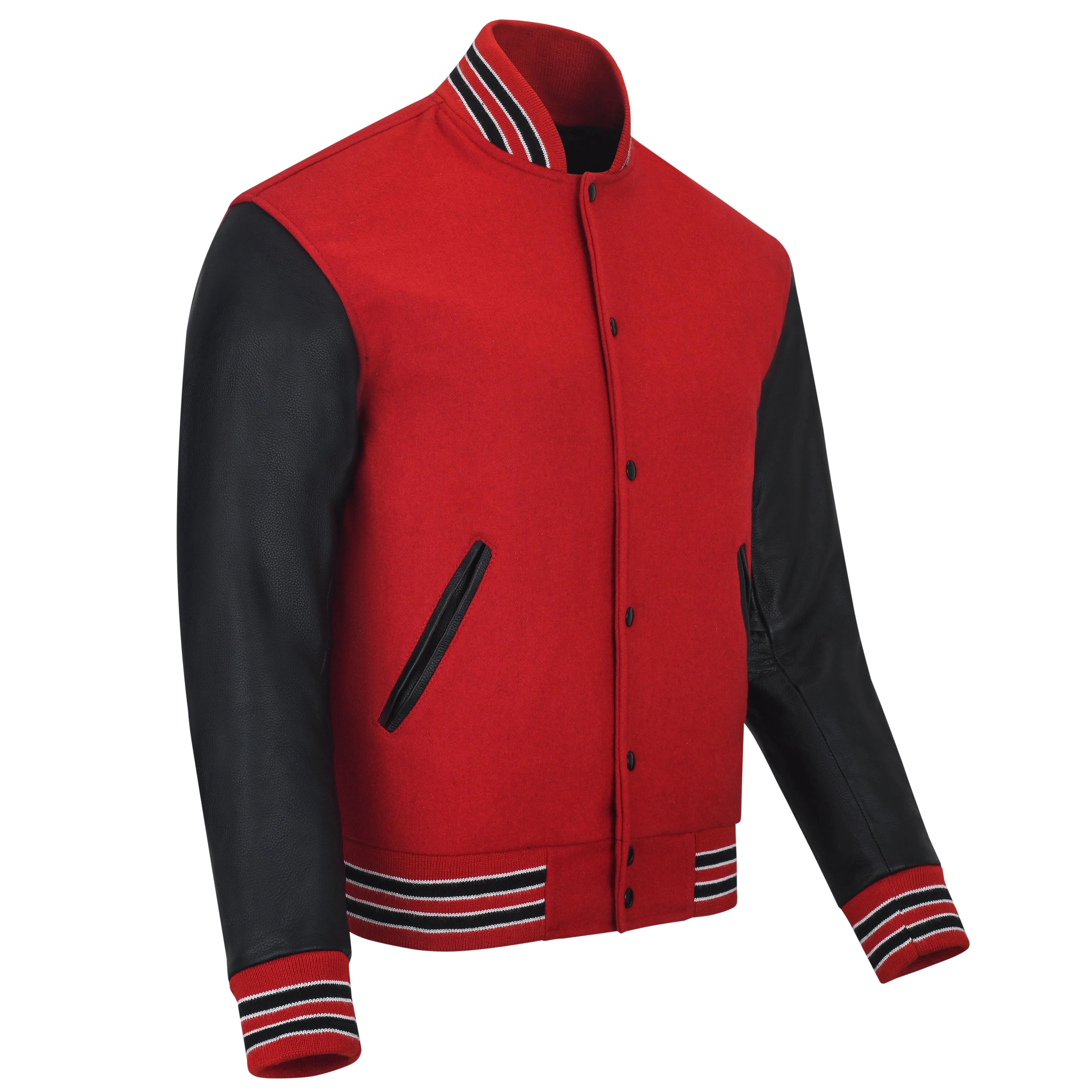 Warrior Gears Classic Hybrid Varsity Jacket for Kids, Toddler Letterman Bomber Jacket for Boys, Unisex Varsity Jacket Girls, Red Pure Wool Body & Black Cowhide Leather Sleeves