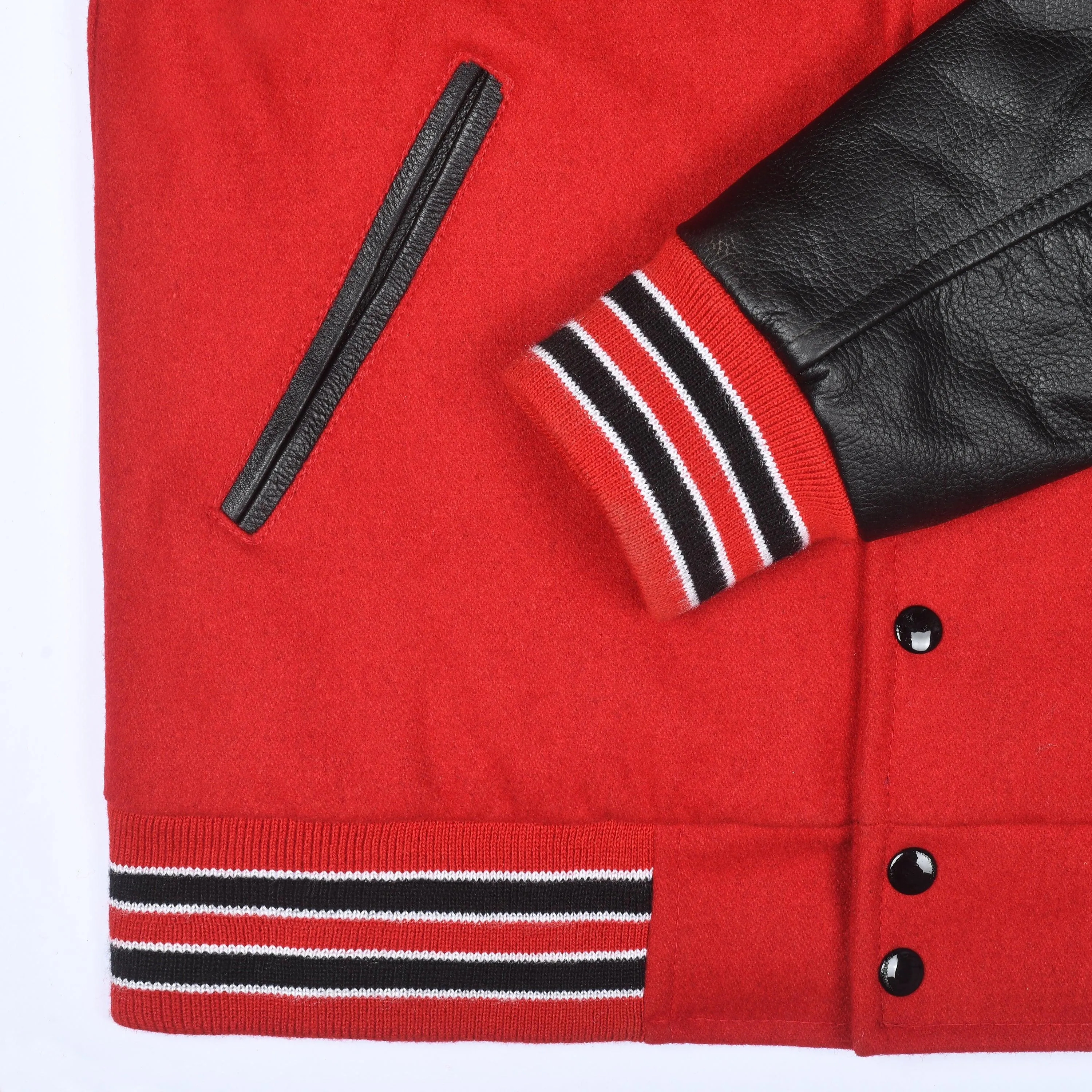 Warrior Gears Classic Hybrid Varsity Jacket for Kids, Toddler Letterman Bomber Jacket for Boys, Unisex Varsity Jacket Girls, Red Pure Wool Body & Black Cowhide Leather Sleeves