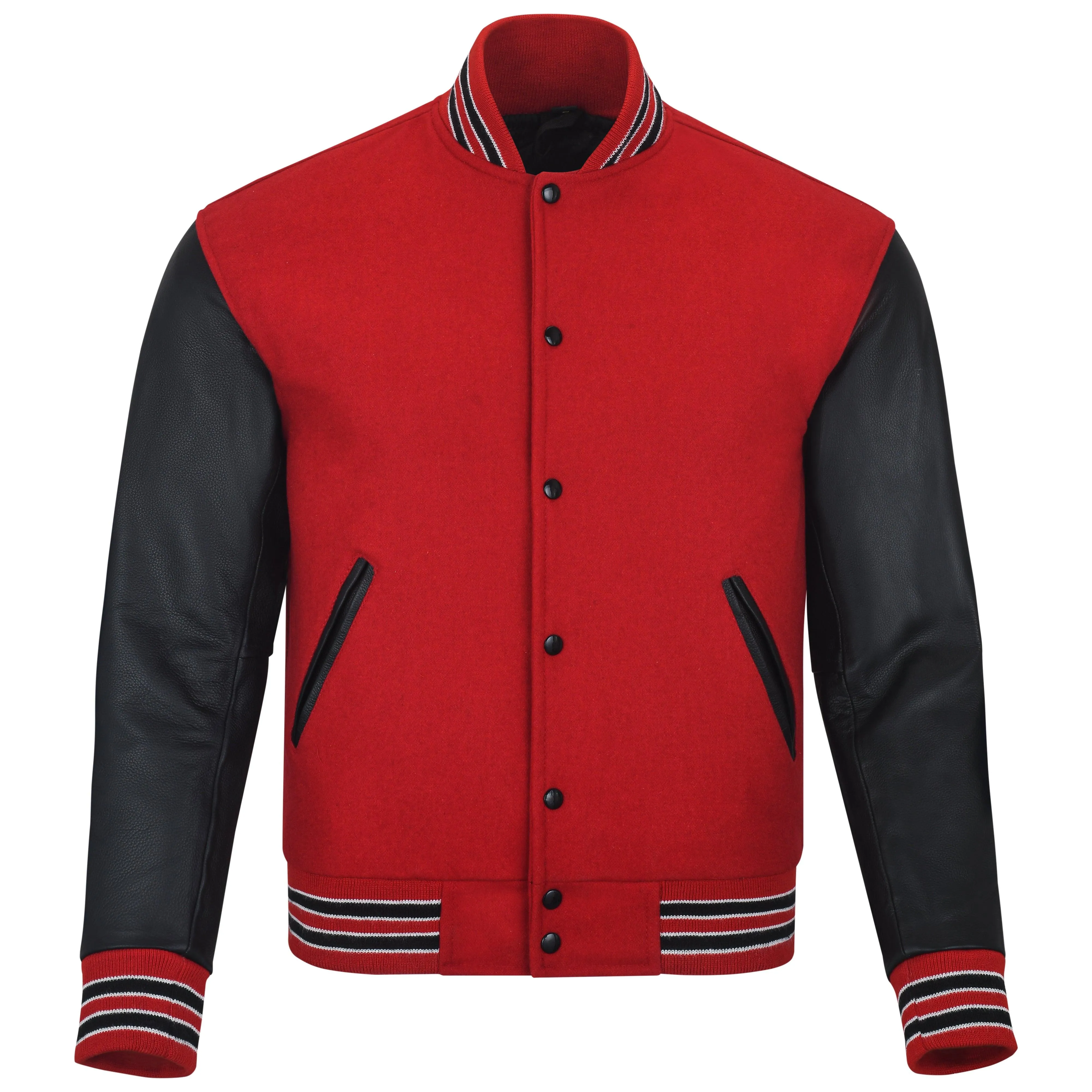 Warrior Gears Classic Hybrid Varsity Jacket for Kids, Toddler Letterman Bomber Jacket for Boys, Unisex Varsity Jacket Girls, Red Pure Wool Body & Black Cowhide Leather Sleeves