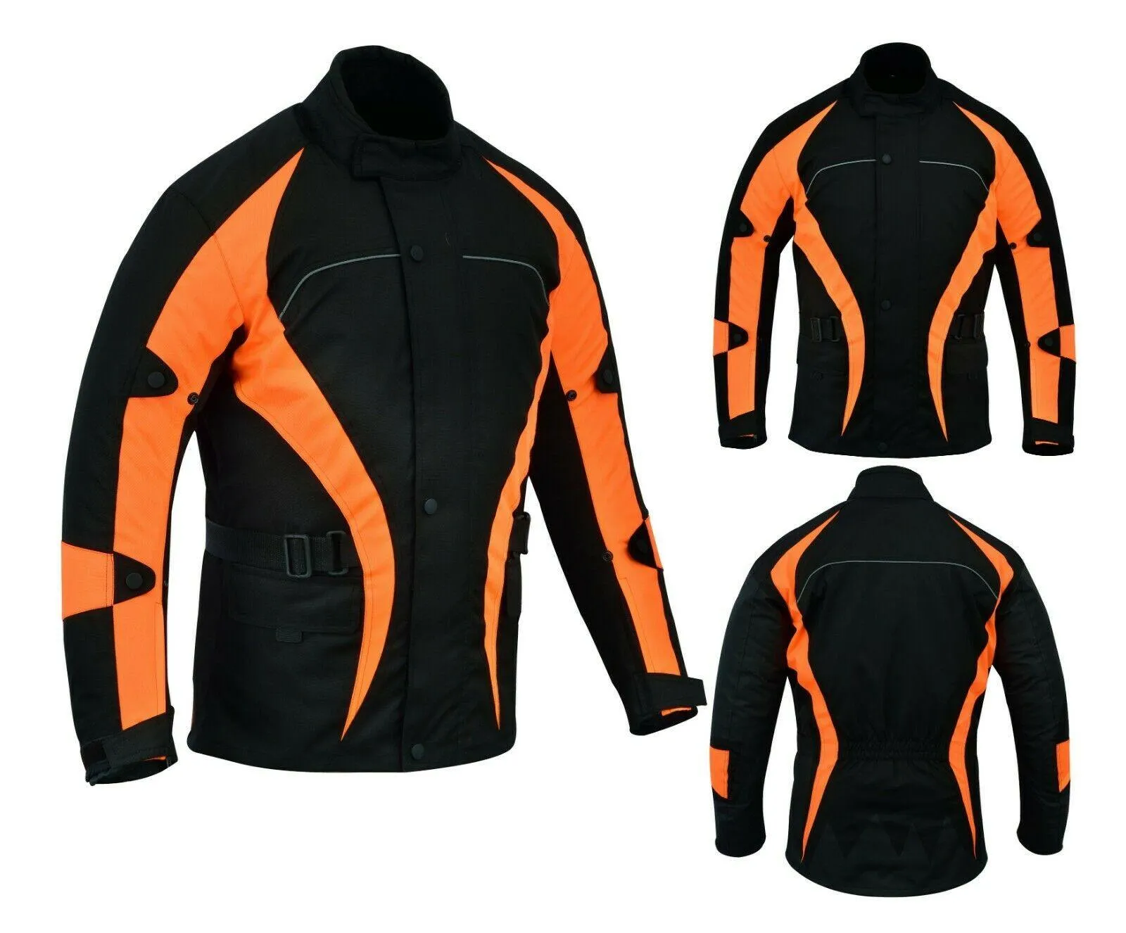 Warrior Gears® Hi Vis Bulls Motorcycle Jacket Men's Waterproof - Black/Orange