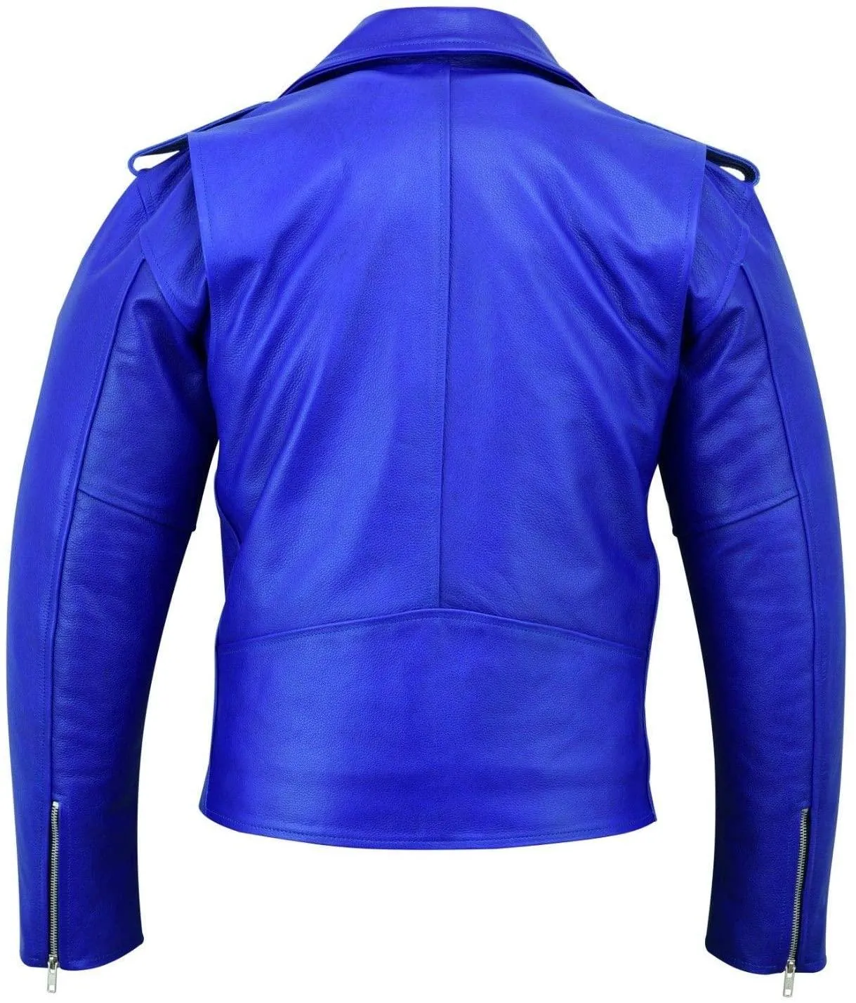 Warrior Gears® Perfecto Marlo Brando Leather Motorcycle Jacket for Men | Cowhide- Blue