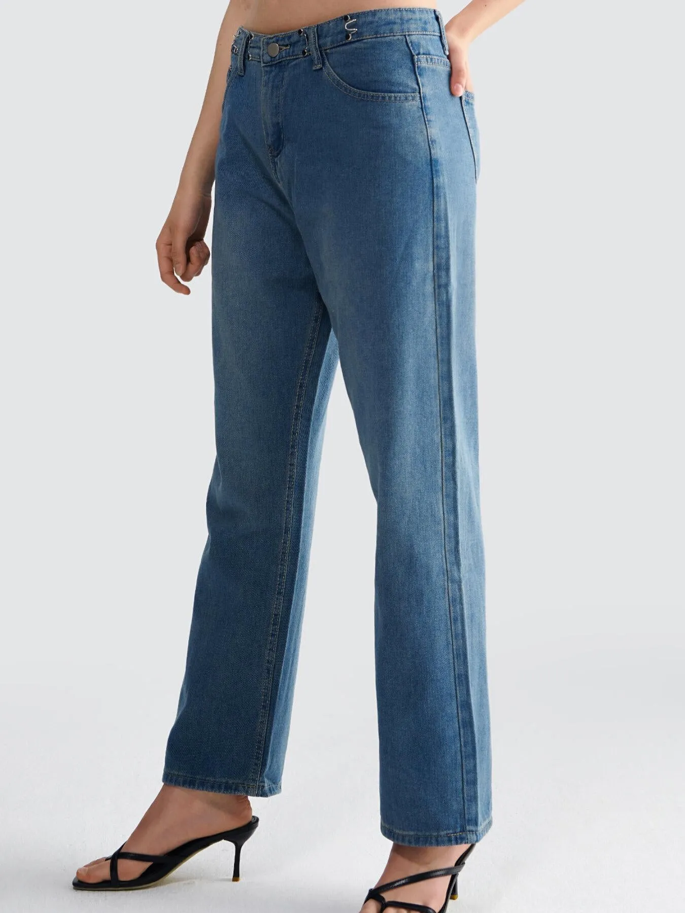 Washed Zipper Wide Leg Jeans