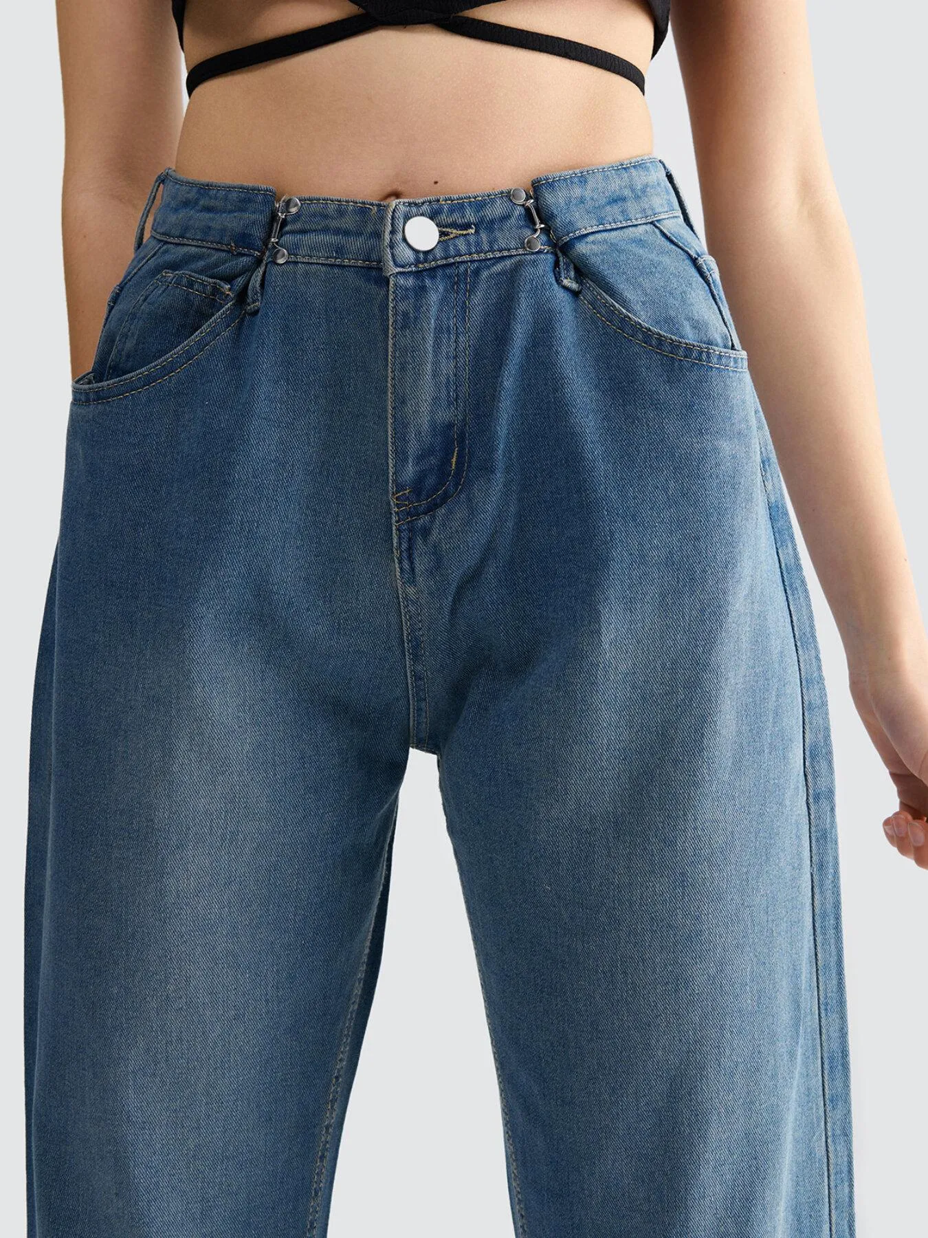 Washed Zipper Wide Leg Jeans