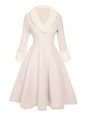 White 1950s Christmas Lapel Dress