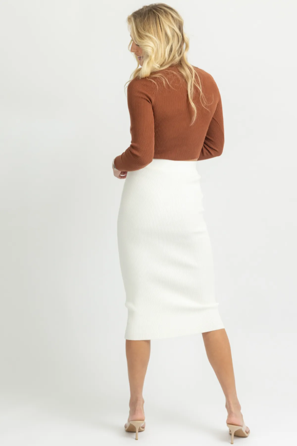 WHITE FRONT WRAP MIDI SKIRT