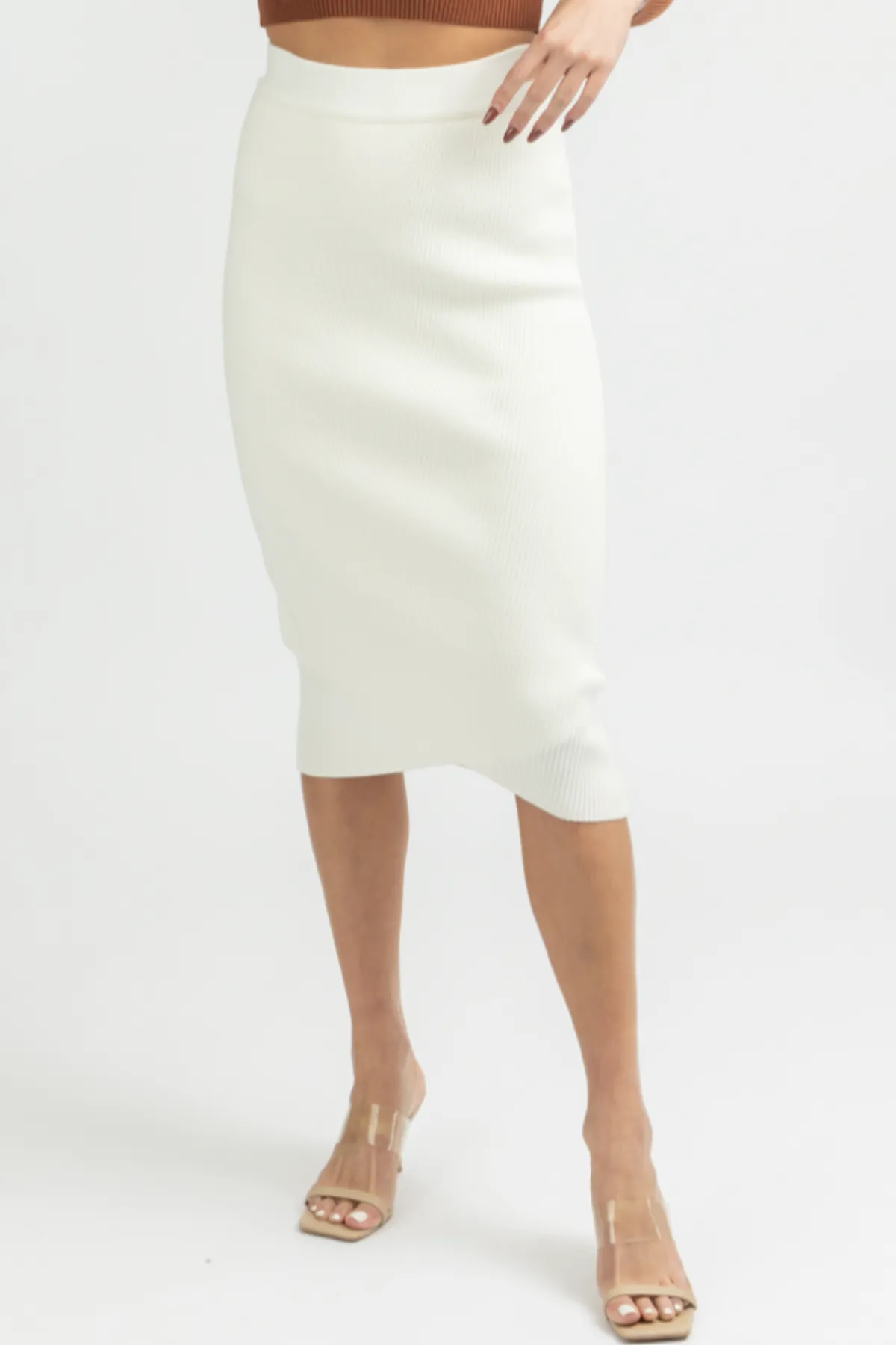 WHITE FRONT WRAP MIDI SKIRT