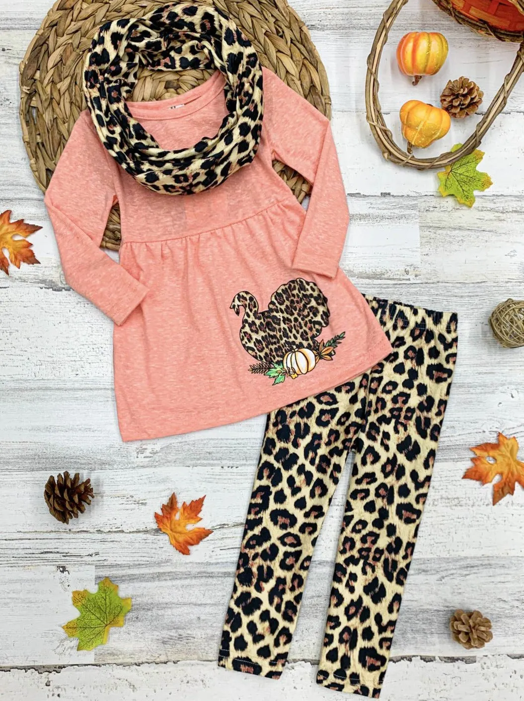 Wild Turkey Tunic, Leopard Leggings and Scarf Set