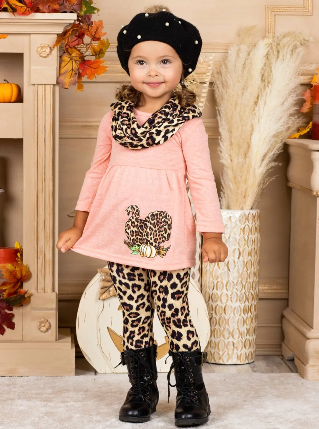 Wild Turkey Tunic, Leopard Leggings and Scarf Set