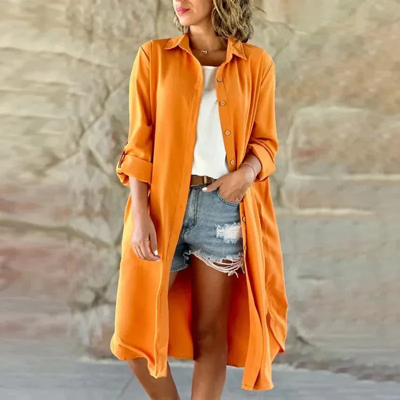 Women Loose Long Top Cardigan Spring Adjusted Sleeve Thin Jacket Coat