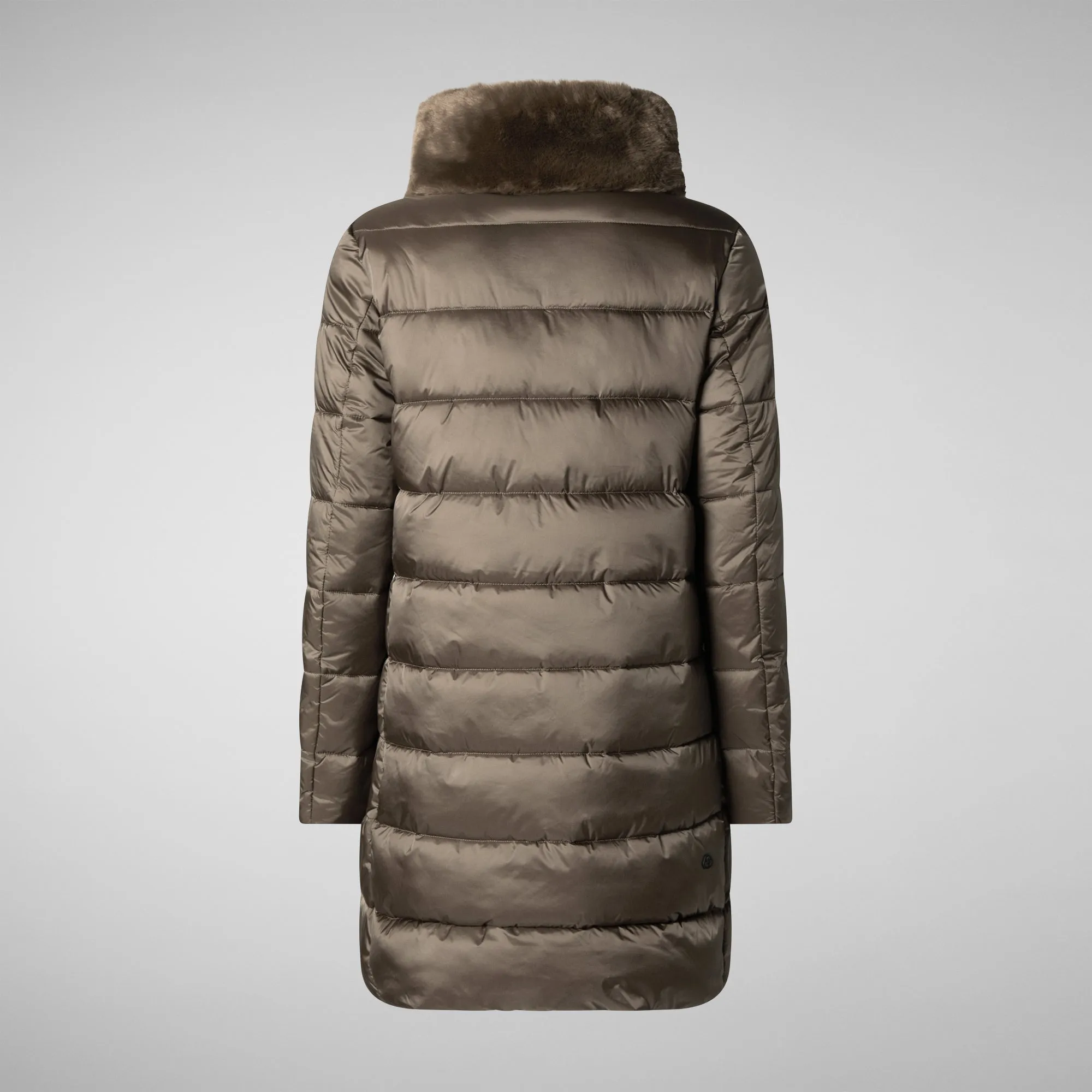 Women's Animal free Puffer Coat Dalea with Faux Fur Collar in Mud Grey