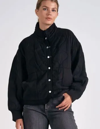 Women's Elan Quilted Bomber Black Jacket