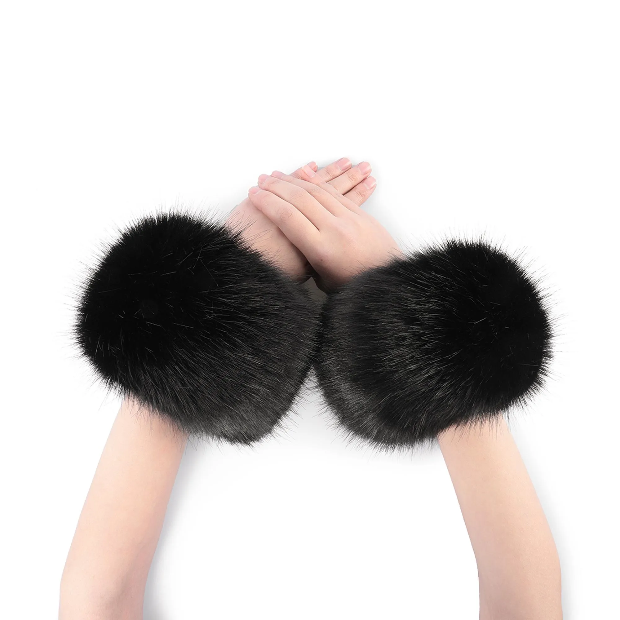 Women's Faux Fur Wrist Cuffs Winter Fluffy Arm Warmer Boot Cuffs Fur Leg Warmers