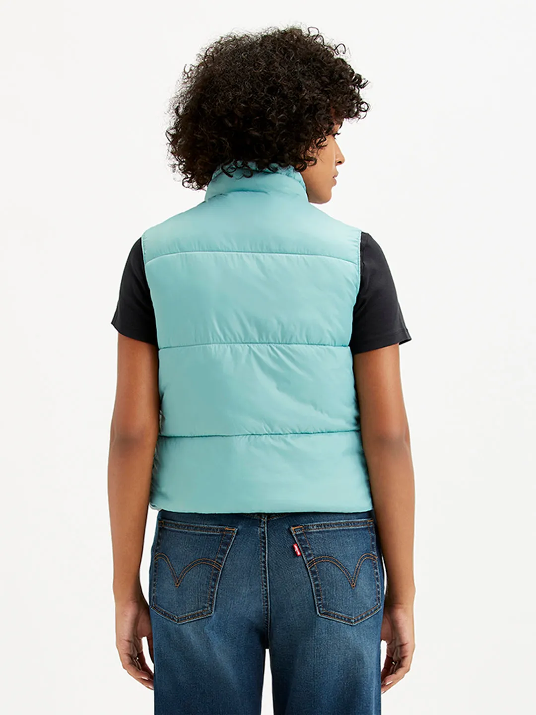 Women's Quilted Light-Blue High Neck Puffer Jacket