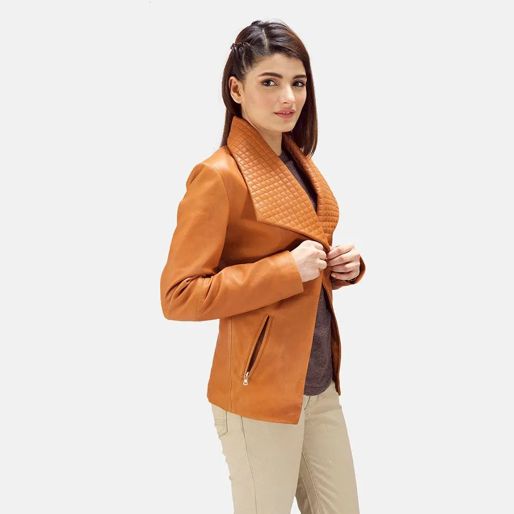 Womens Tan Brown Leather Blazer Jacket