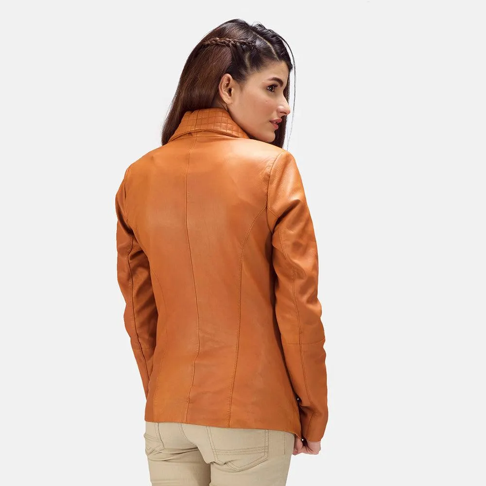 Womens Tan Brown Leather Blazer Jacket