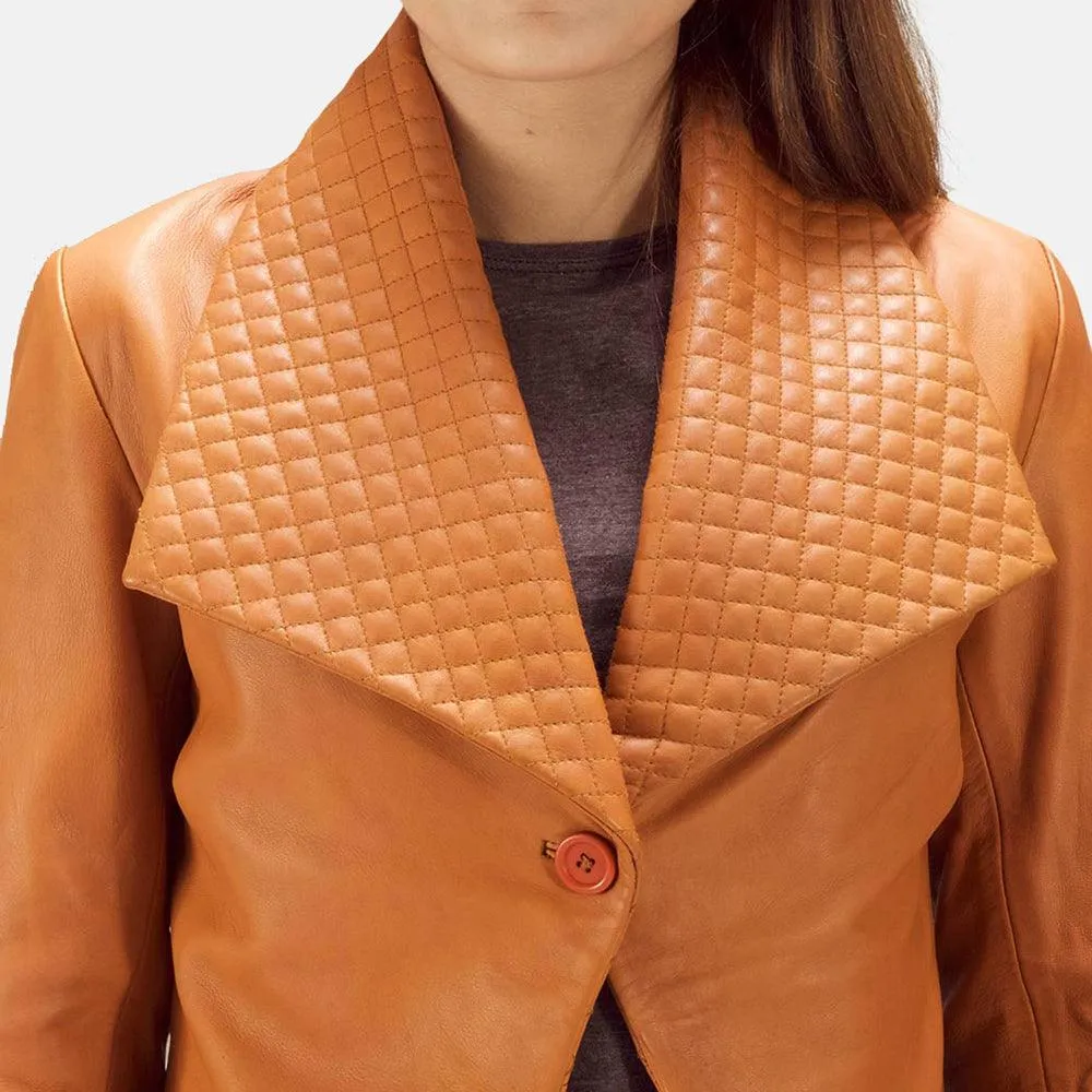 Womens Tan Brown Leather Blazer Jacket