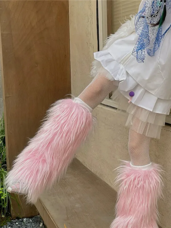 Y2k pink furry leg warmers