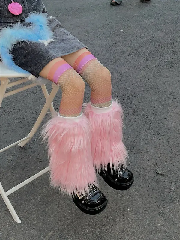 Y2k pink furry leg warmers