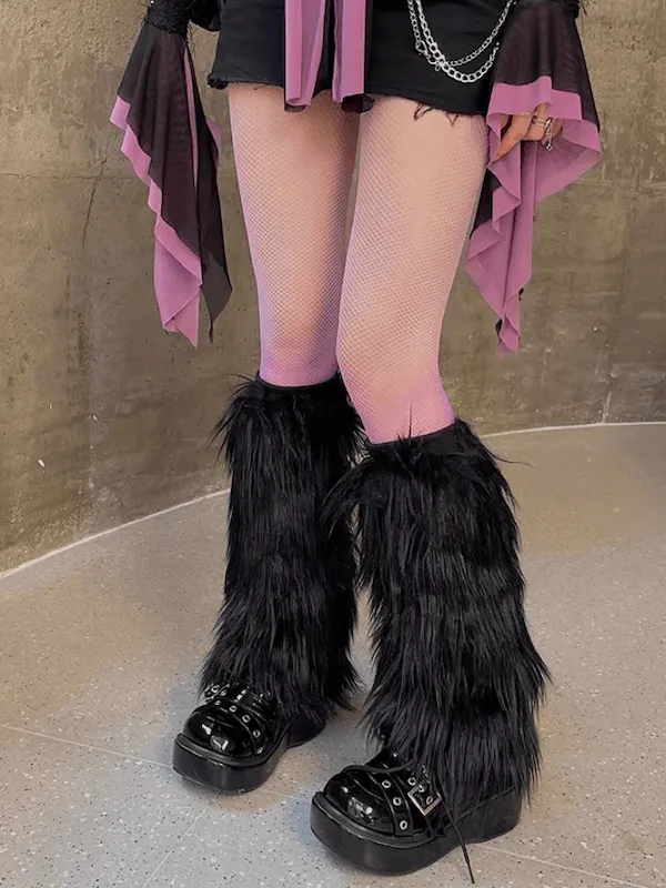 Y2k pink furry leg warmers