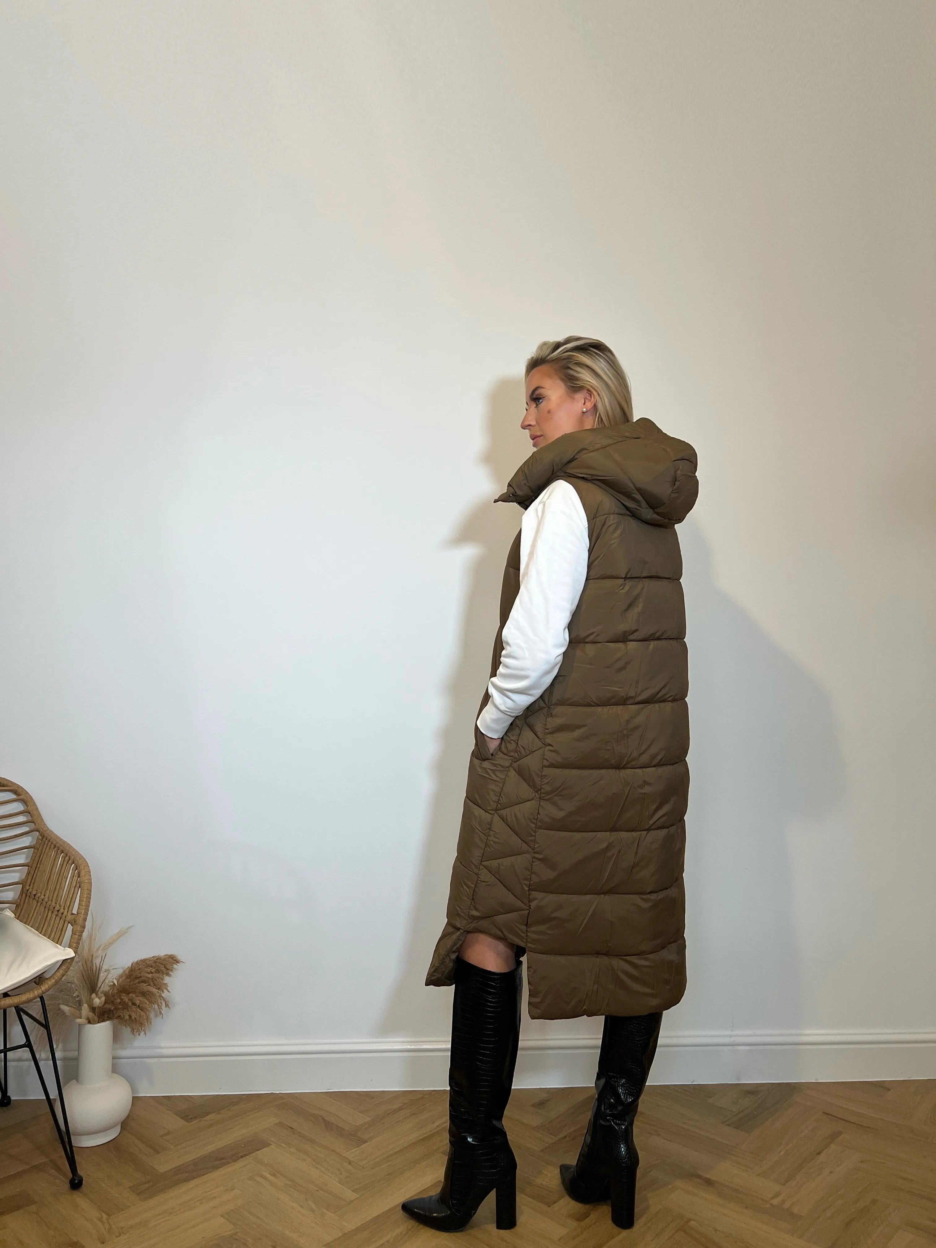 Y.A.S PADDED VEST COAT IN BROWN