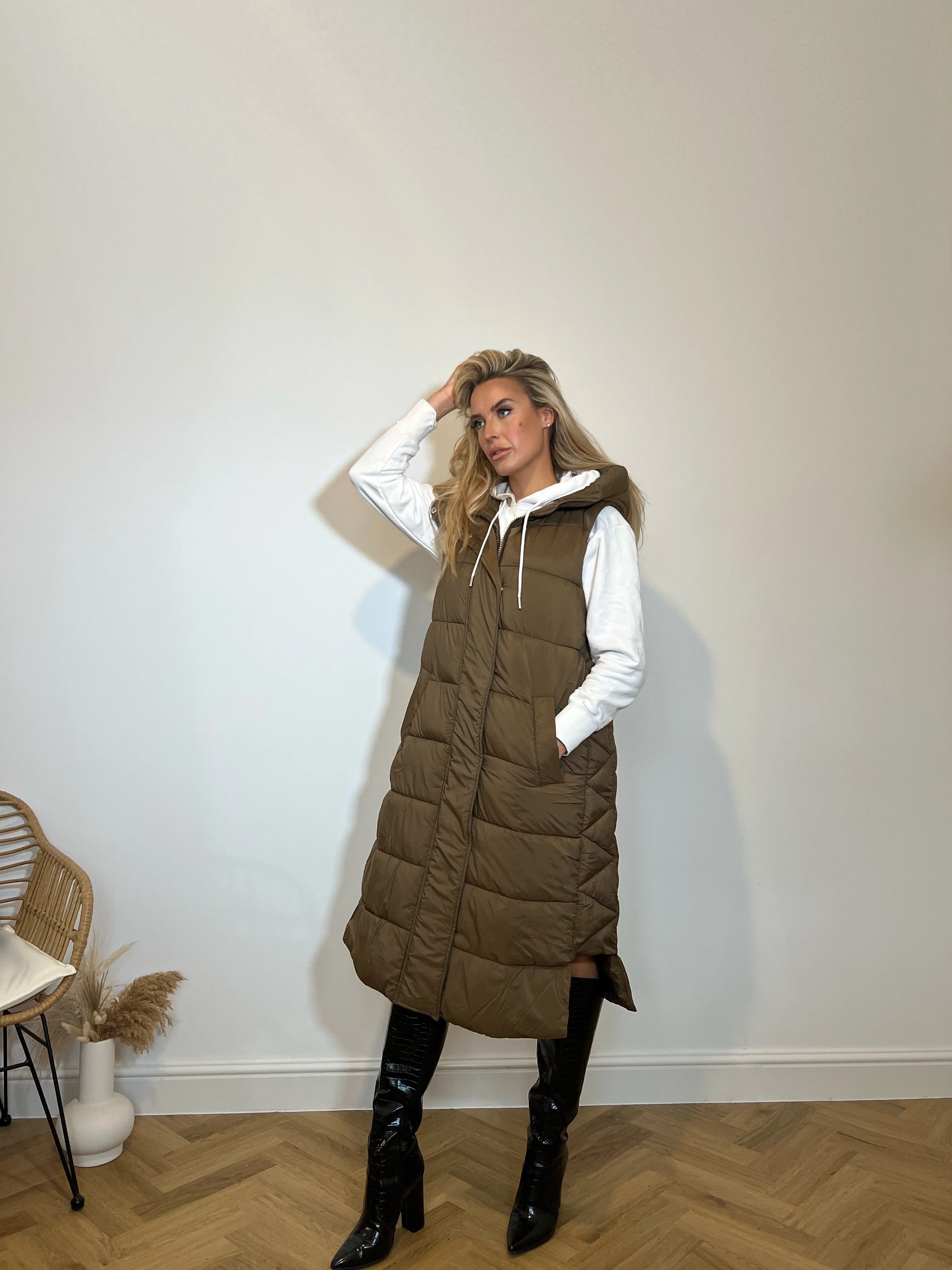 Y.A.S PADDED VEST COAT IN BROWN