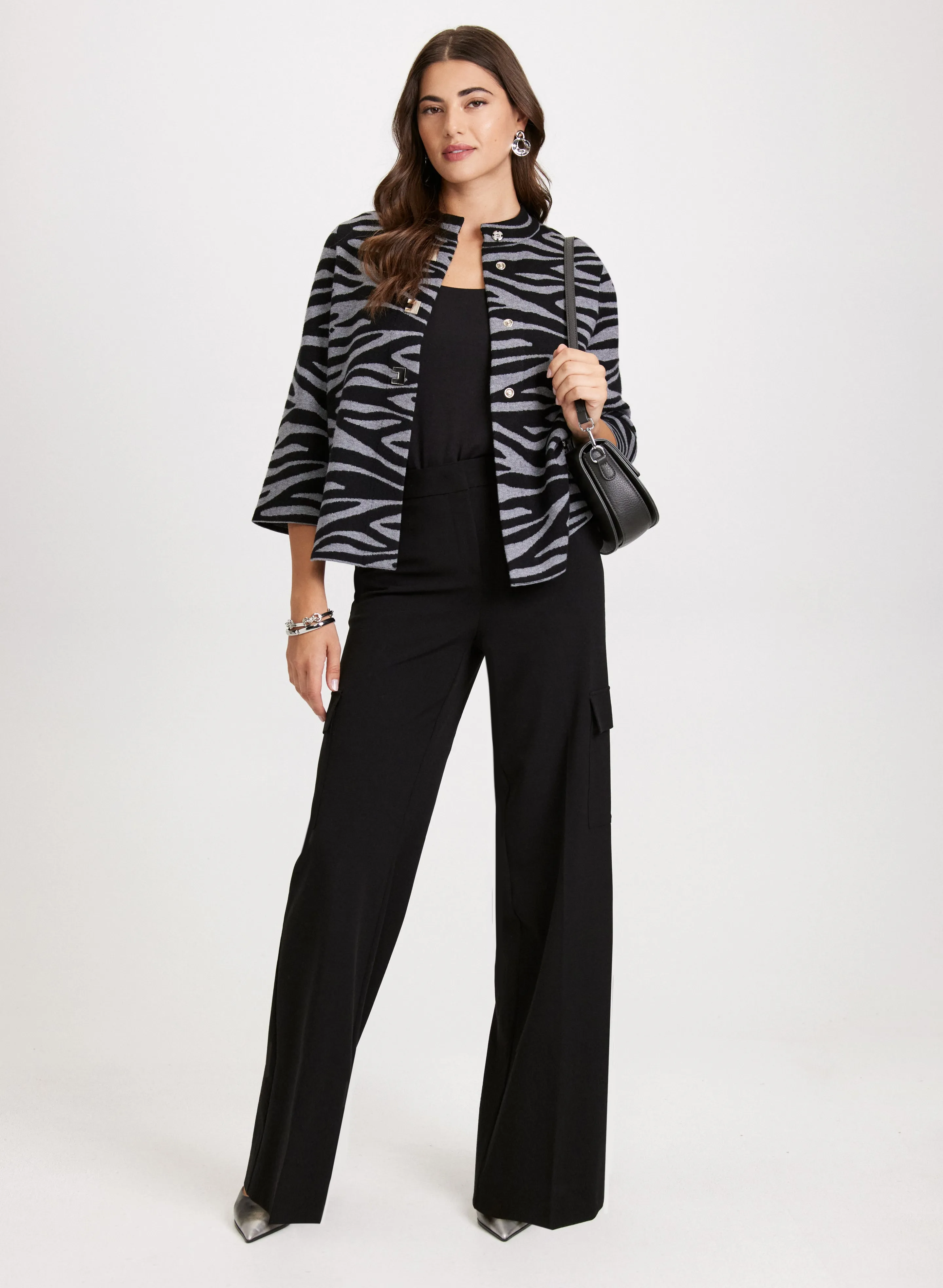 Zebra Print Cardigan & Cargo Pants