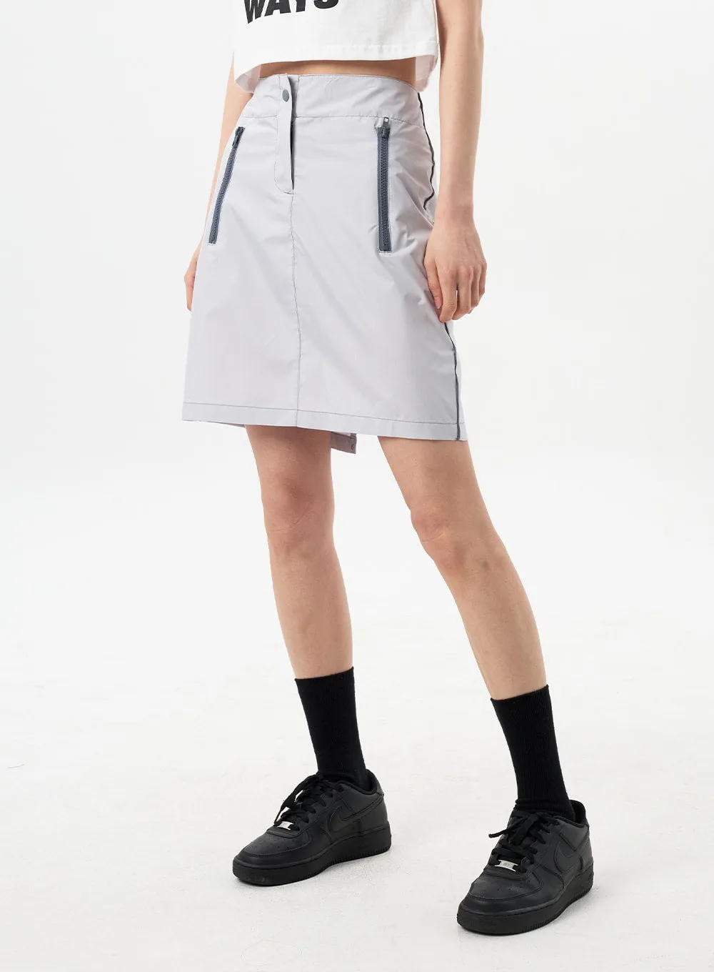 Zip-Up Pocket Midi Skirt CY310