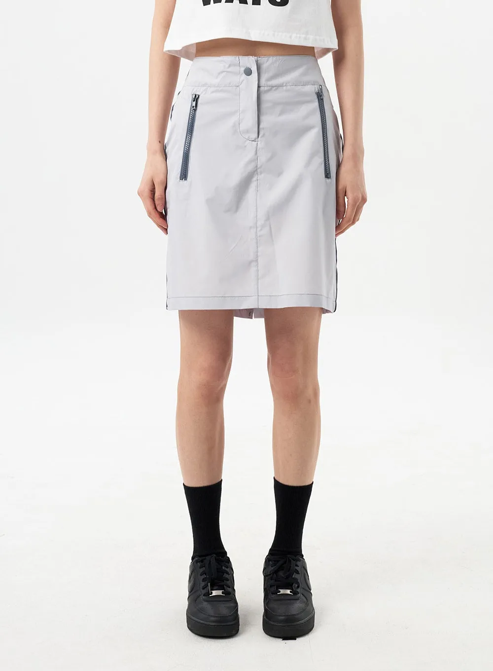 Zip-Up Pocket Midi Skirt CY310