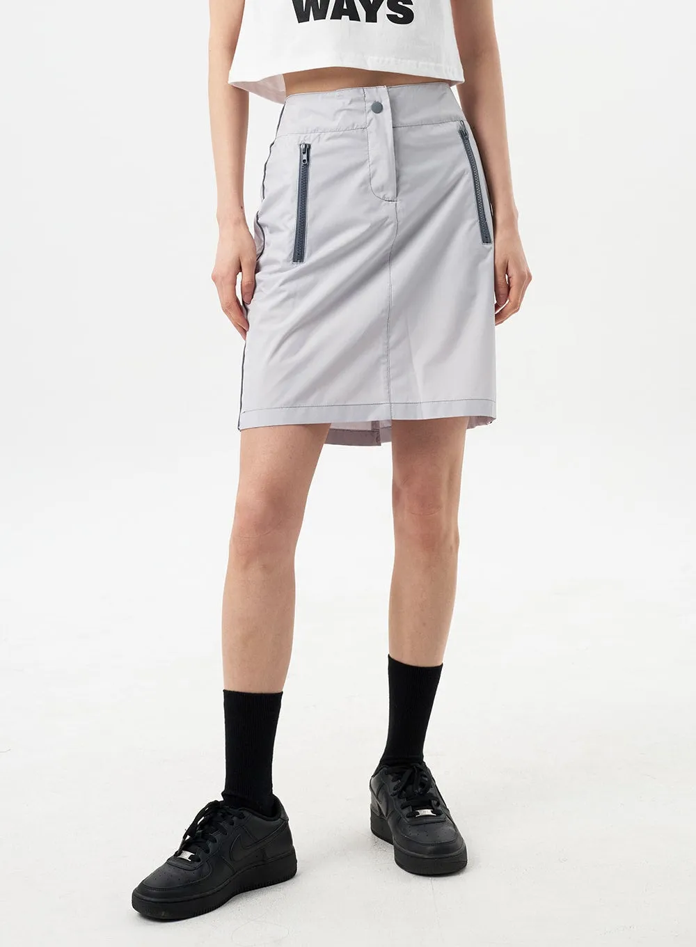 Zip-Up Pocket Midi Skirt CY310